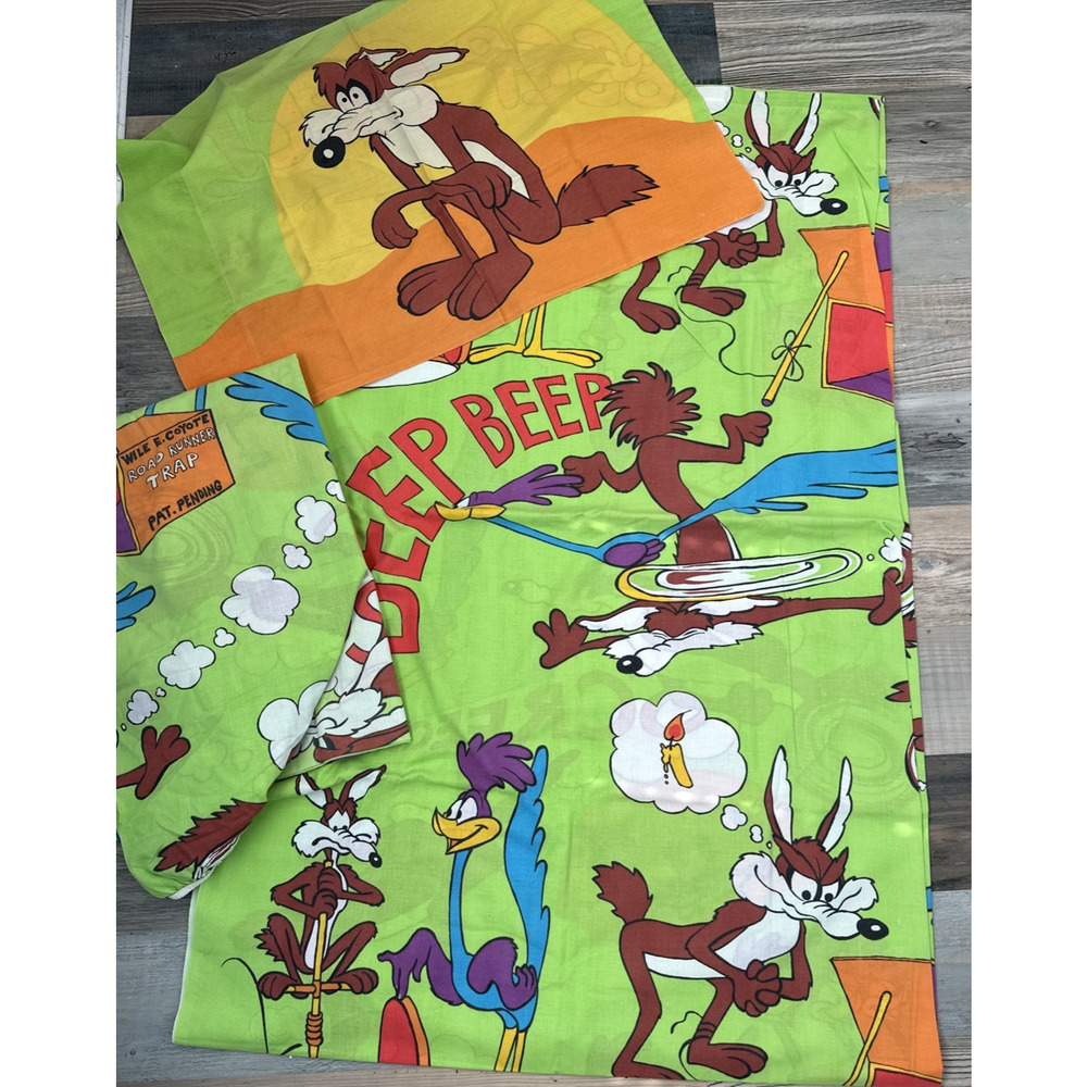 Vintage Burlington House Road Runner Twin Flat/Fitted Bed Sheet & Pillowcase